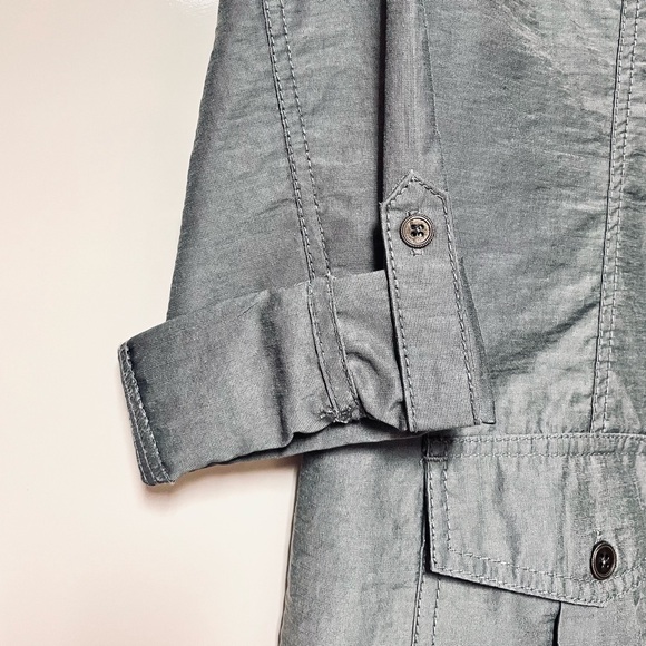 Vintage Chicos Jacket Military Linen Blend Grey SZ 1 Medium Minimalist Lagenlook - Picture 6 of 11